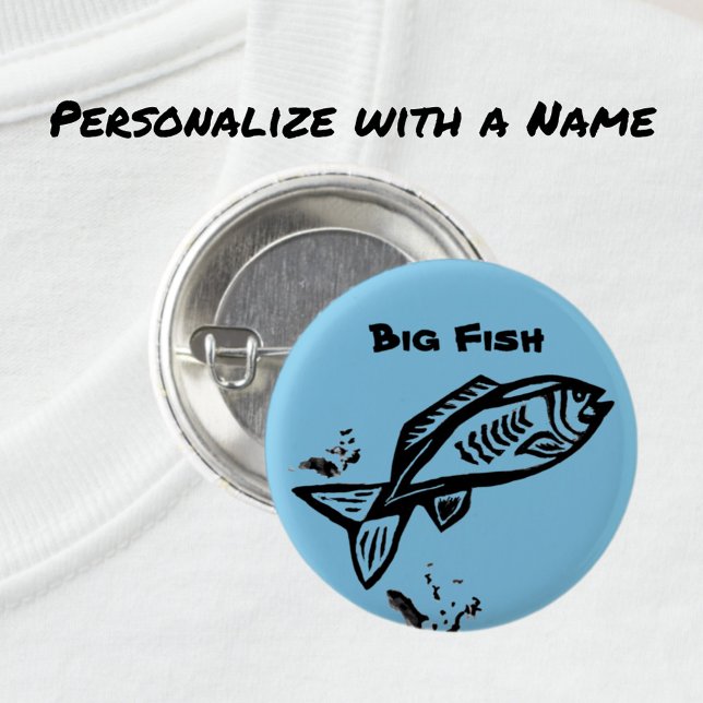 Big Fish Primitive Art Black Line Drawing and Name Button (Creator Uploaded)