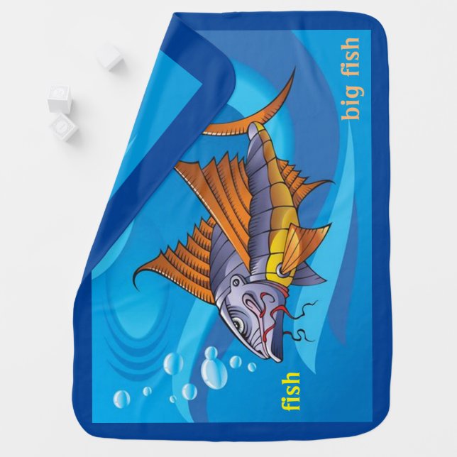 Big Fish Swims Deep Blue Ocean Baby Blanket (In Situ)