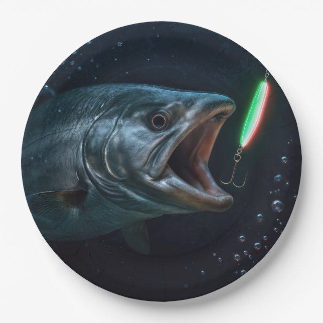 Big Fish with Neon Lure Paper Plates (Front)