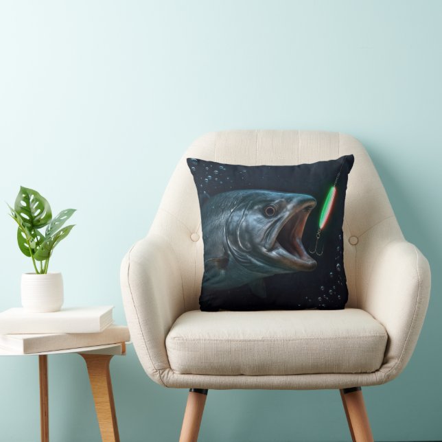 Big Fish with Neon Lure Throw Pillow (Chair)