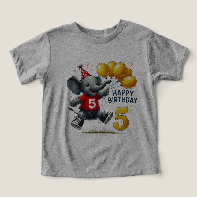 Big Five Celebration: Elephant with Balloons Toddler T-shirt (Design Front)