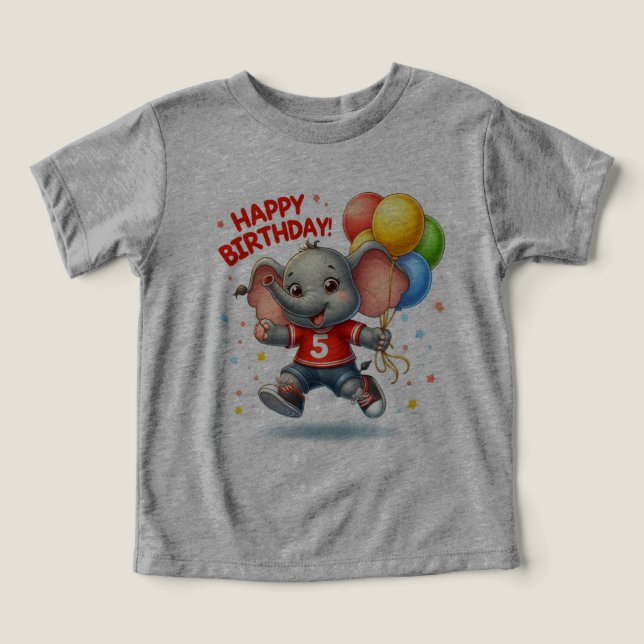 Big Five Celebration: Elephant with Balloons Toddler T-shirt (Design Front)