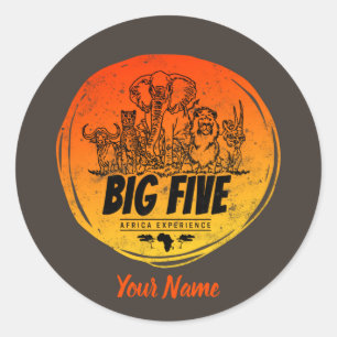 Big Five of Africa Safari Vintage Elephant, Lion Classic Round Sticker