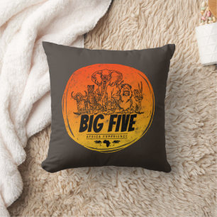Big Five of Africa Safari Vintage Elephant, Lion Throw Pillow