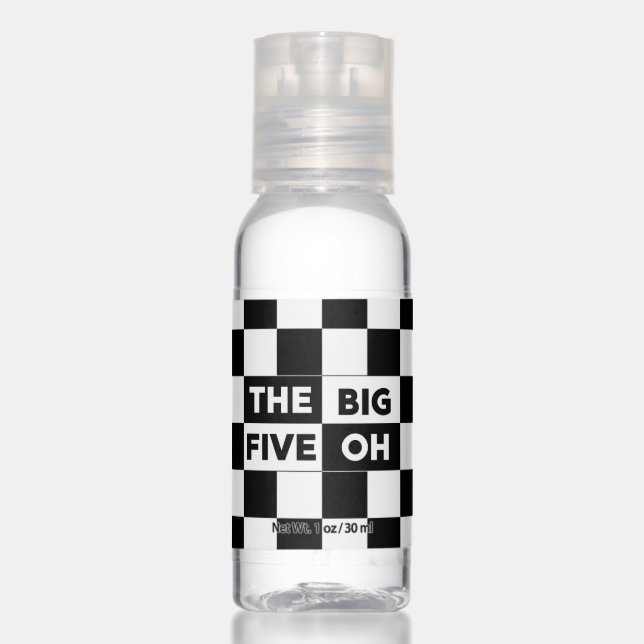 Big Five Oh Black White Checkered 50th Birthday Hand Sanitizer (Front)