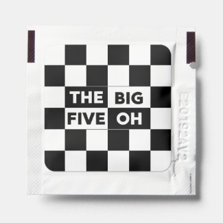 Big Five Oh Black White Checkered 50th Birthday Hand Sanitizer Packet