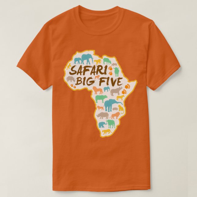 Big Five Safari Animals Africa Map T-Shirt (Design Front)