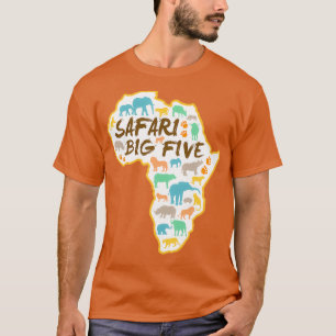 Big Five Safari Animals Africa Map T-Shirt