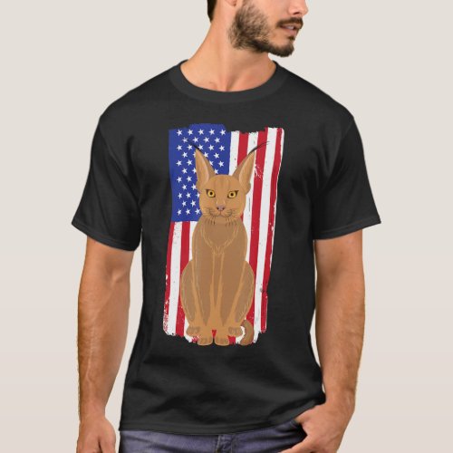 Big Floppa Caracal Cat Meme USA Flag Patriotic  T_Shirt