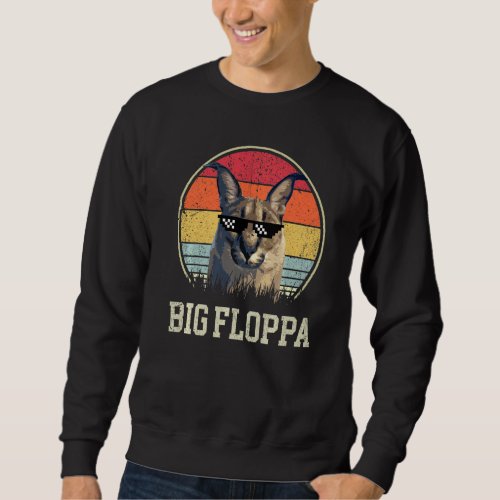Big Floppa Meme Cute Caracal Cat retro vintage sun Sweatshirt