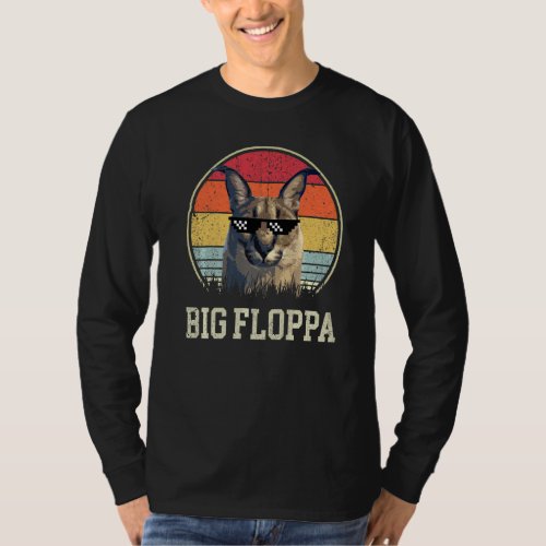 Big Floppa Meme Cute Caracal Cat retro vintage sun T_Shirt