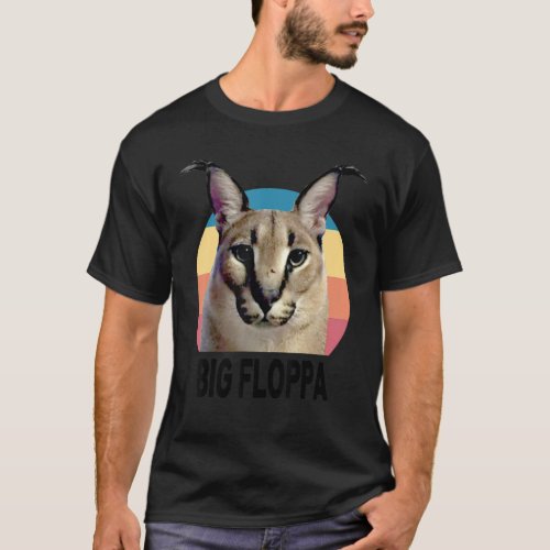 Big Floppa Meme Cute Caracal Cat Retro Vintage Sun T_Shirt