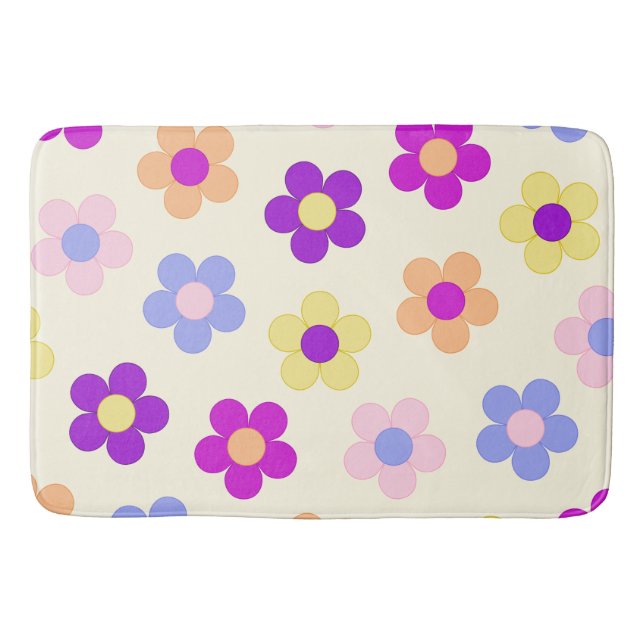Big Flower Power Design – Yellow Background Bathroom Mat (Front)