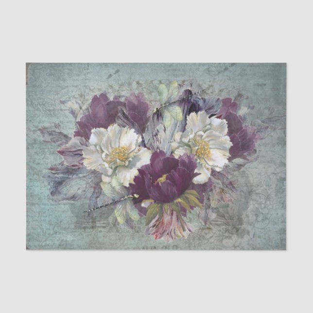 Big Flowers Blue Gray Background Tissue Paper (Front)
