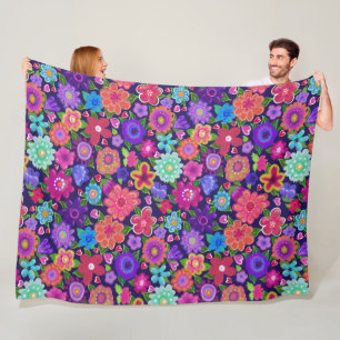 Big Flowers Boho Beautiful Fleece Blanket