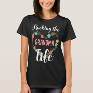 Big Flowers Heart Rocking The Grandma Happy Mom So T-Shirt