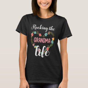 Big Flowers Heart Rocking The Grandma Happy Mom So T-Shirt