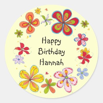 Big Flowers Teen Girls Template Birthday Stickers by PartyPrep at Zazzle