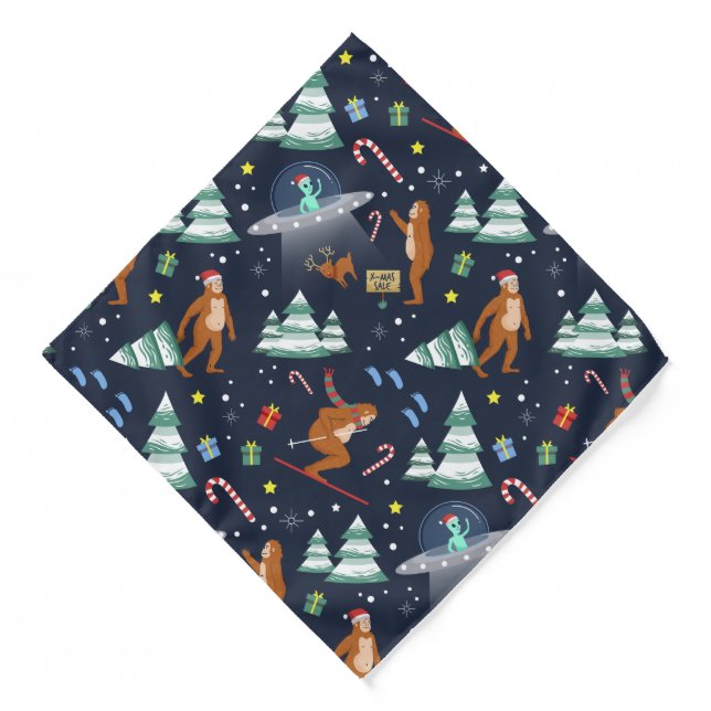 Big Foot, Aliens, & Reindeer Christmas Bandana (Front)