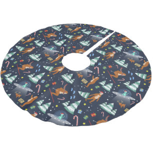 Big Foot, Aliens, & Reindeer Sci-Fi Christmas Brushed Polyester Tree Skirt