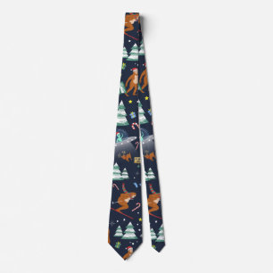 Big Foot, Aliens, & Reindeer Sci-Fi Christmas Neck Tie