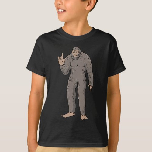 Big Foot Asl Hand Gesture Deaf Hearing Loss Awaren T_Shirt