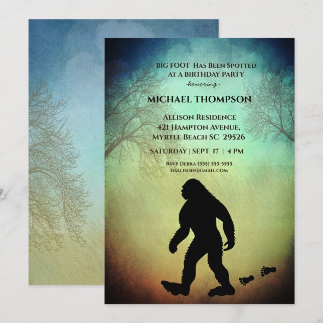   Big Foot Birthday Invitation (Front/Back)