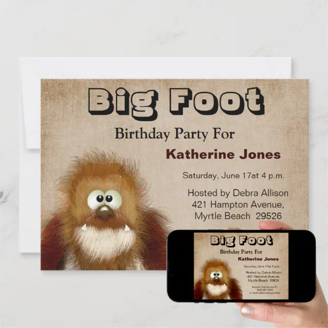 Big Foot Birthday Party Invitation Zazzle