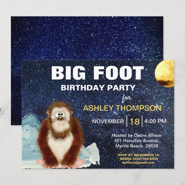  Big Foot Birthday Party Invitation (Front/Back)