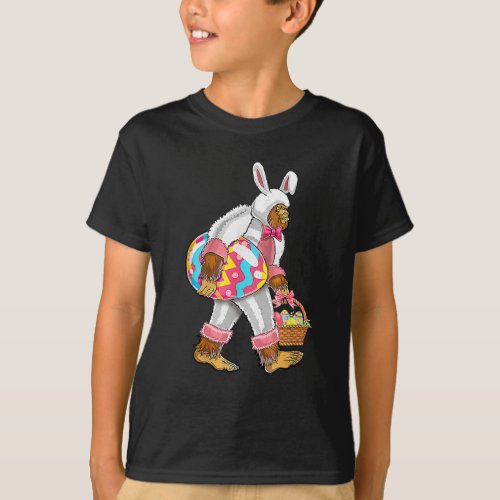 Big Foot Carring Bunny Eggs Happy Easter Day T_Shirt