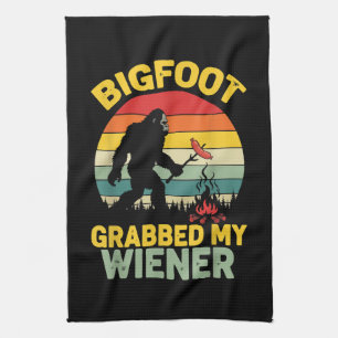 Big Foot Grabbed My Wiener Funny Sasquatch Kitchen Towel