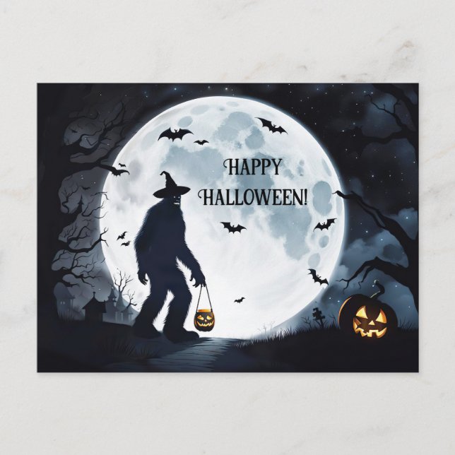 Big Foot Happy Halloween Treat or Treating Holiday Postcard (Front)