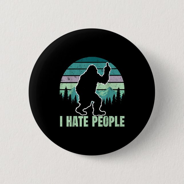 Big Foot I Hate People Middle Finger Sasquatch Ret Button (Front)
