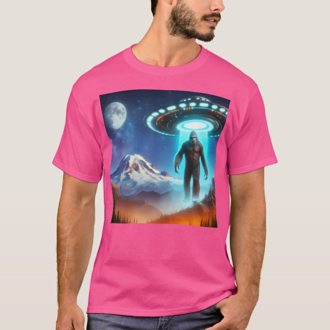 Big Foot On Mountain Rainier Being Beamed Up By Uf T-Shirt (Front)