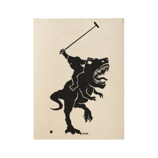 Big foot playing polo on a T-rex Wood Poster