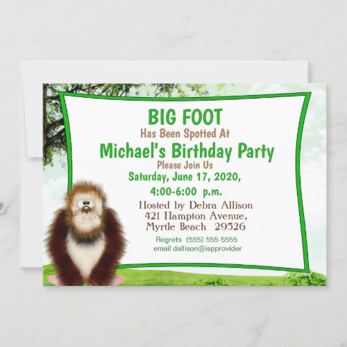 Big Foot Sasquatch Birthday Party Invitation