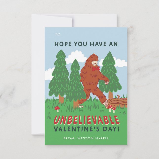 Big Foot Sasquatch Classroom Valentine's Exchange Invitation (Front)