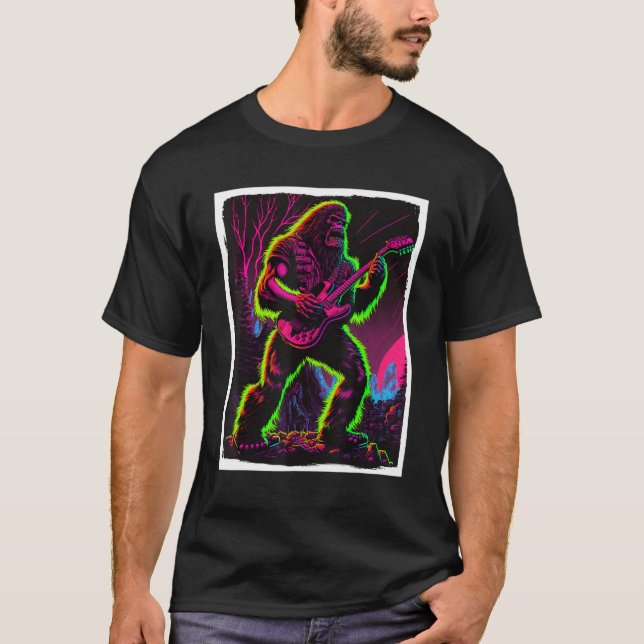 Big Foot Sasquatch Rock Guitar Music Metal Grunge T-Shirt (Front)