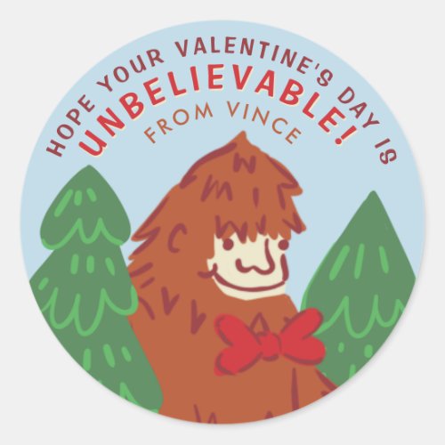 Big Foot Sasquatch Valentines  Classic Round Sticker