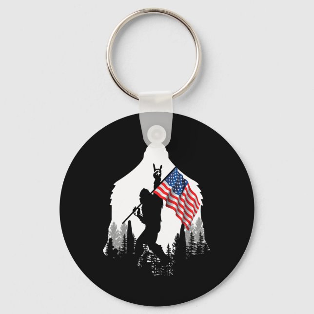 Big Foot Shirt - Bigfoot Sasquatch American Flag P Keychain (Front)