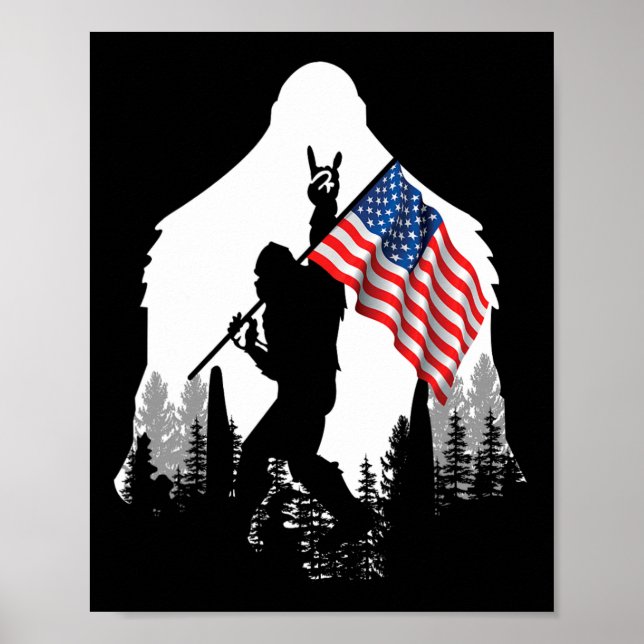 Big Foot Shirt - Bigfoot Sasquatch American Flag P Poster (Front)