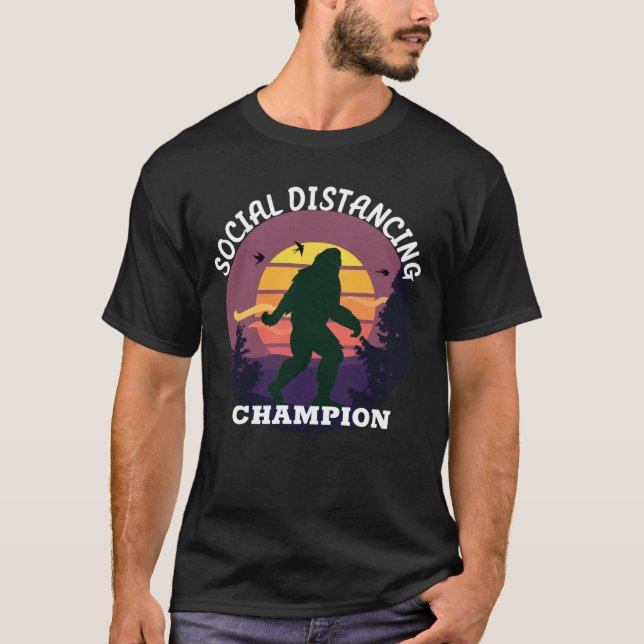 Big Foot Social Distancing Champion Retro Sunset T-Shirt (Front)