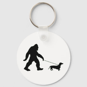 Big Foot Walking His Dog Keychain