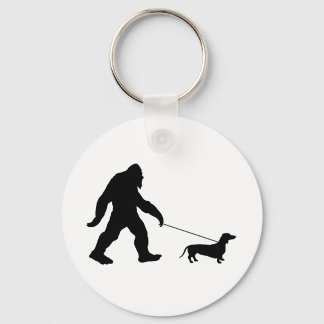 Big Foot Walking His Dog Keychain (Front)