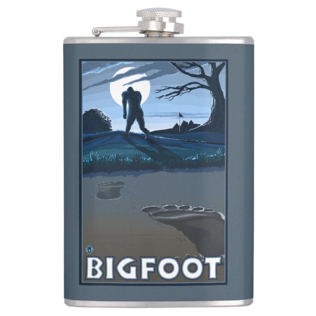 Big Foot walking through Golf Course Flask (Front)