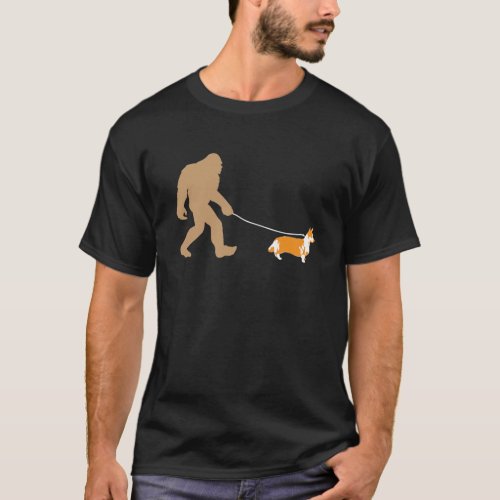 Big Foot Walking With Corgi Dog Tshirt267 T_Shirt