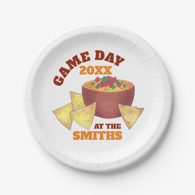 Big Football Game Tailgate Party Chips Cheese Dip Paper Plates (Front)