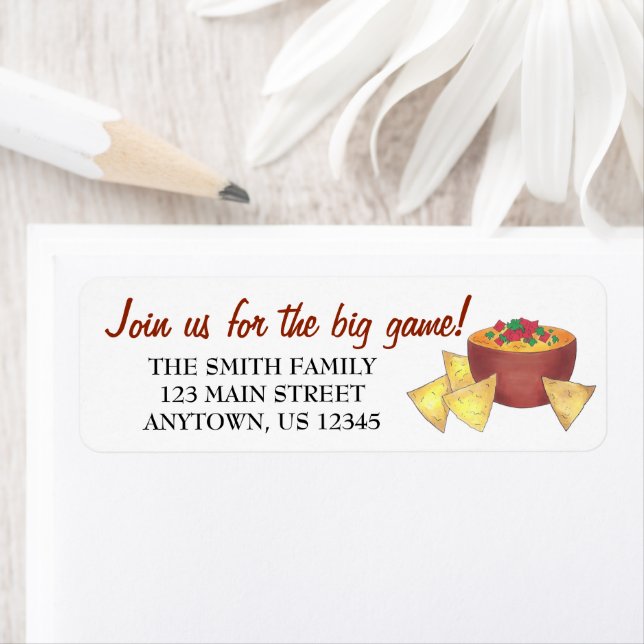 Big Football Game Watch Party Nachos Chips Queso Label (Insitu)