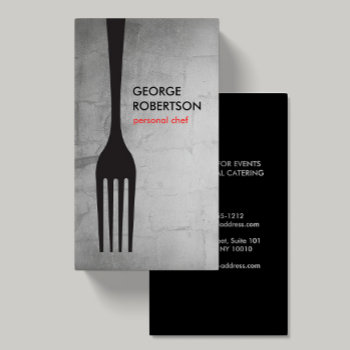 Big Fork Logo Silver Chef  Catering  Restaurant Business Card by 1201am at Zazzle