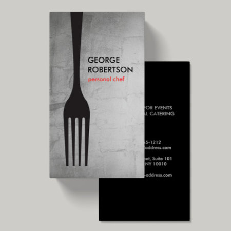 Big Fork Logo Silver Chef, Catering, Restaurant Business Card